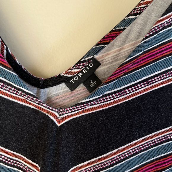 TORRID BLACK STRIPE JERSEY‎ KNIT STRIPED SWING DRESS MIDI WOMENS SIZE 2 2… - Picture 5 of 9